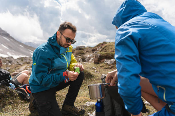 istock Group of active Caucasian men, taking a break during hike through Dolomites 1517169350