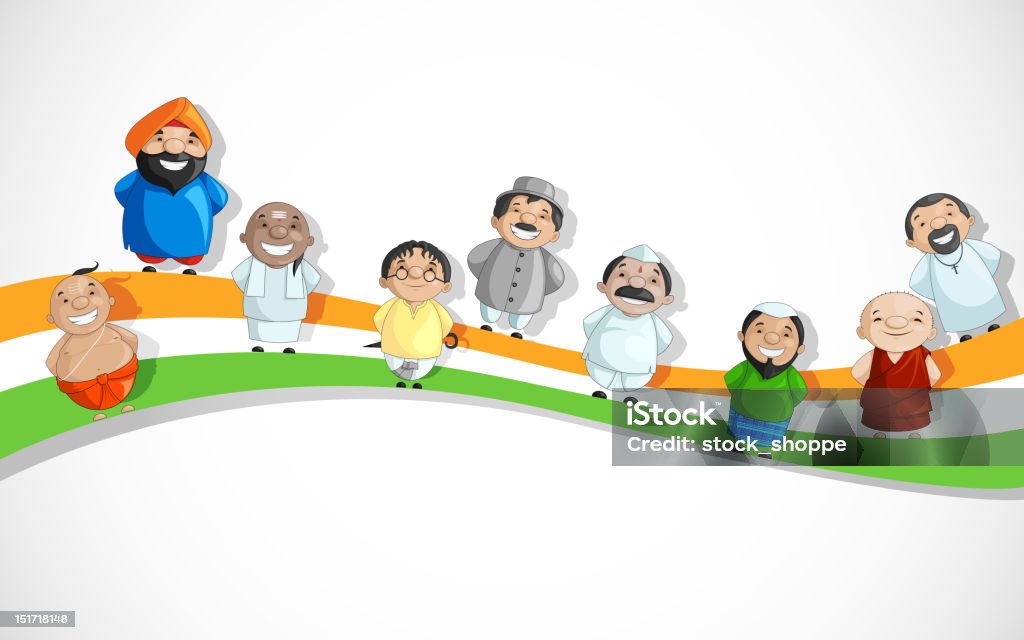 Indian People on Tricolor Dlag vector illustration of Indian people of different culture on Tricolor Flag Multiracial Group stock vector