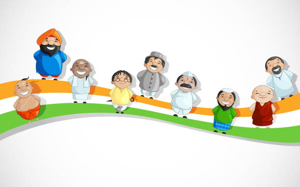 Indian People on Tricolor Dlag vector illustration of Indian people of different culture on Tricolor Flag caste system stock illustrations