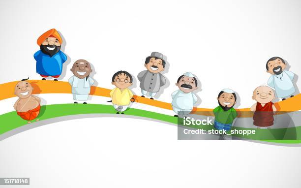 Indian People On Tricolor Dlag Stock Illustration - Download Image Now - Multiracial Group, India, Culture of India