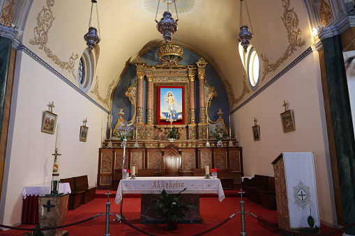 Saint Urban's Abbey is a former Cistercian monastery in the municipality of Pfaffnau in the canton of Lucerne in Switzerland. It is a Swiss heritage site of national significance. The monastery was founded in 1194 - the  new baroque chapel was realized in 1711.  The image shows the interior of the chapel with the beautiful altar.