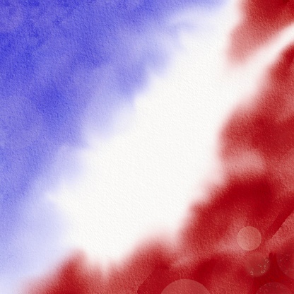 Abstract patriotic background with watercolor splashes in flag colors for USA. Template print for national holidays for Independence day, Memorial day, Labor day etc. Blue and red colored on white