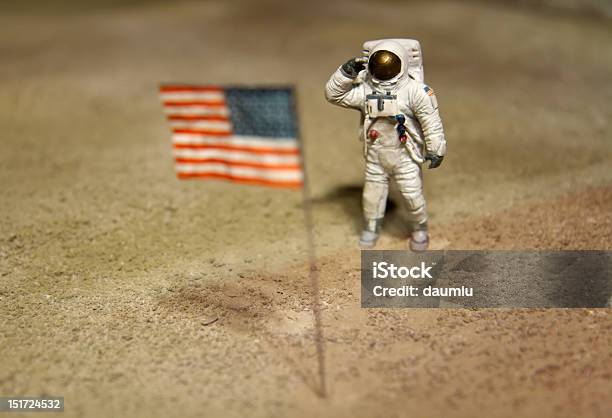 Astronaut Or Spaceman Working On Moon Stock Photo - Download Image Now - Moon Surface, Flag, Moon