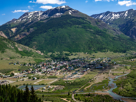 istock Distant city view from  high above Silverton, Colorado in the San Juan Mountains. 1517273057