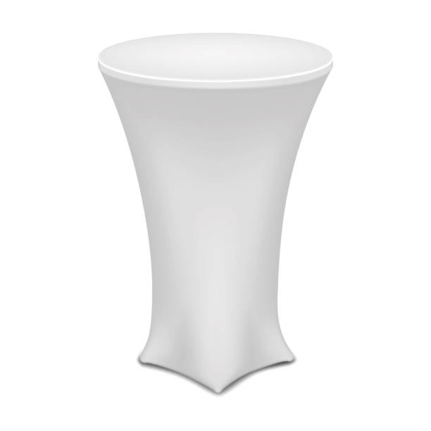 istock Blank white cocktail table vector mockup. Trade show promotional round counter display stand realistic mock-up. Template for design 1517280508