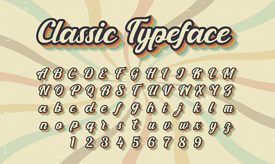 vintage retro style colorful vector alphabet font typography typeface