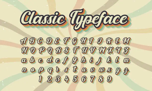 Vector illustration of vintage retro style colorful vector alphabet font typography typeface