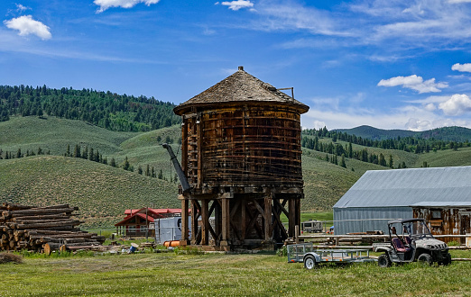 1930s steam railroad water tower. Sargents, Colorado.