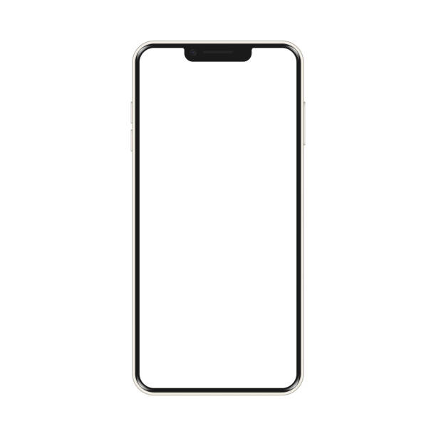 Smartphone vector mockup. White mobile phone template with blank screen. Smartphone vector mockup. White mobile phone template with blank screen. Cell phone device isolated on white background. iphone stock illustrations