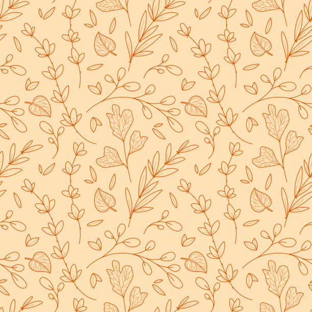 Seamless pattern of ginkgo leaf, elegance branches and leaves in line art style Seamless pattern of ginkgo leaf, elegance branches and leaves in line art style. wallpaper pattern retro revival autumn leaf stock illustrations