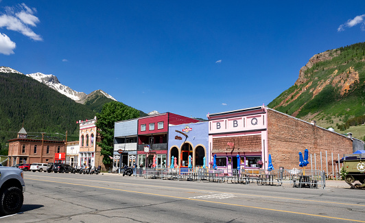 Silverton, Colorado, USA- June 30, 2023: Summer street view of high mountain town, Silverton, Colorado.