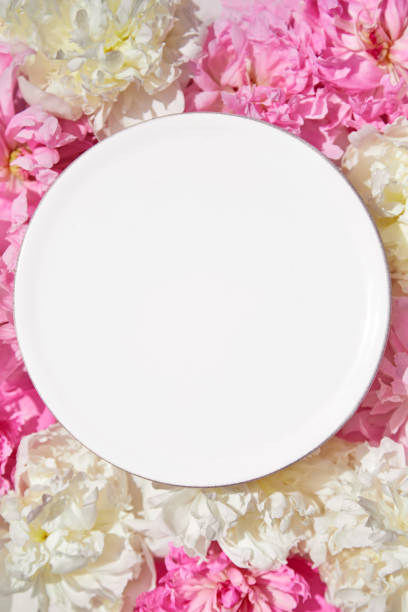 istock Beautiful frame with floral pions background. Free space 1517383845