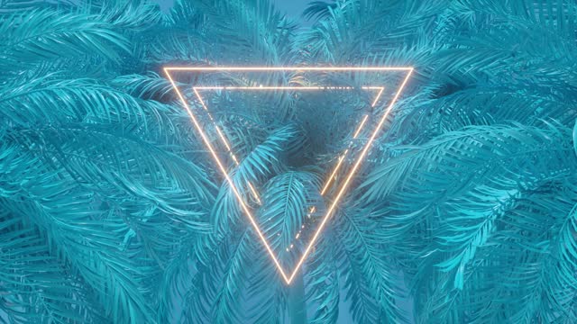Neon lighting frame with palm trees, summer animation background
