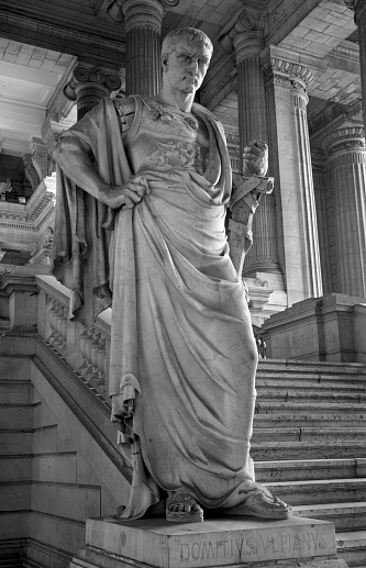Brussels - Statue of ancient lawman Domitius Ulpianus from open vestiubule of Justice palace  by Antoine-Félix Bouré (1831 - 1883)