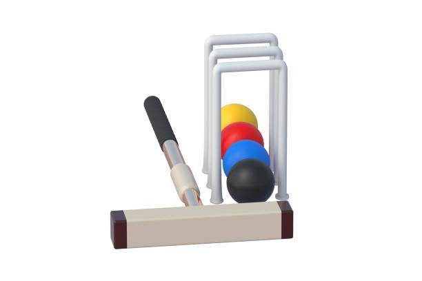 Croquet accessories isolated on white background. Traditional british game. 3d render