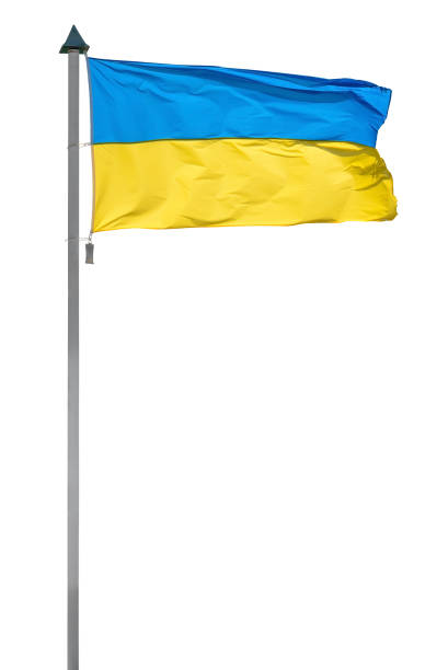istock Ukrainian flag on a pole on white background 1517555031