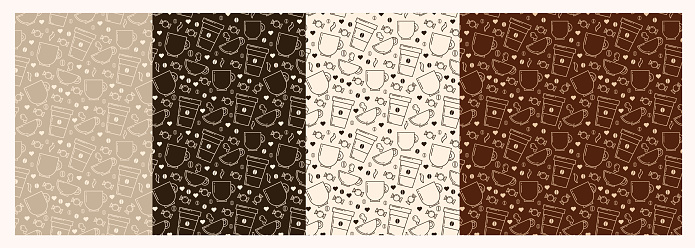 Set coffee,tea cups or mugs vector seamless pattern. Concept for menu, wallpaper, wrapping paper. Vector illustration.