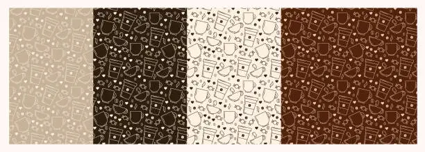 Vector illustration of Set coffee,tea cups mugs vector seamless pattern