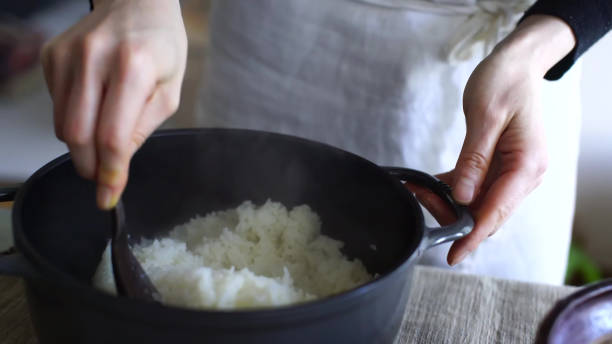 istock Japanese rice in a pot for Japanese breakfast 1517771141