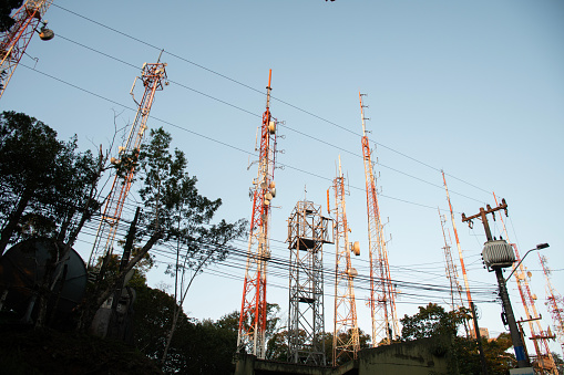 radio and television telecommunication towers in an urban environment