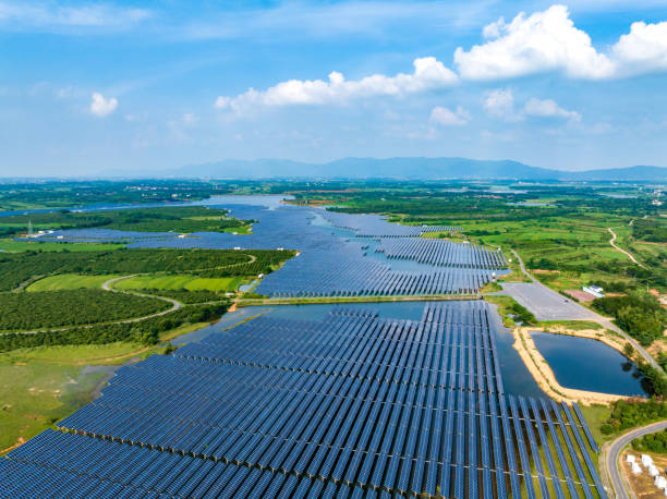 istock Solar power, photovoltaic panel power station 1517838525