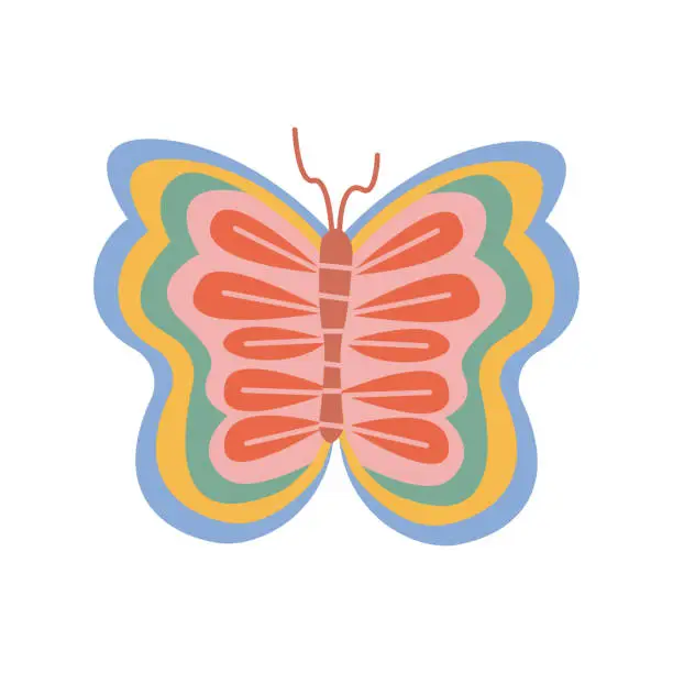 Vector illustration of Retro butterfly isolated on white. Vintage