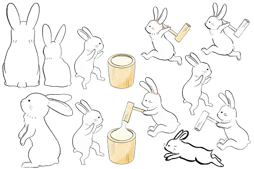 Line drawing simple rabbit set