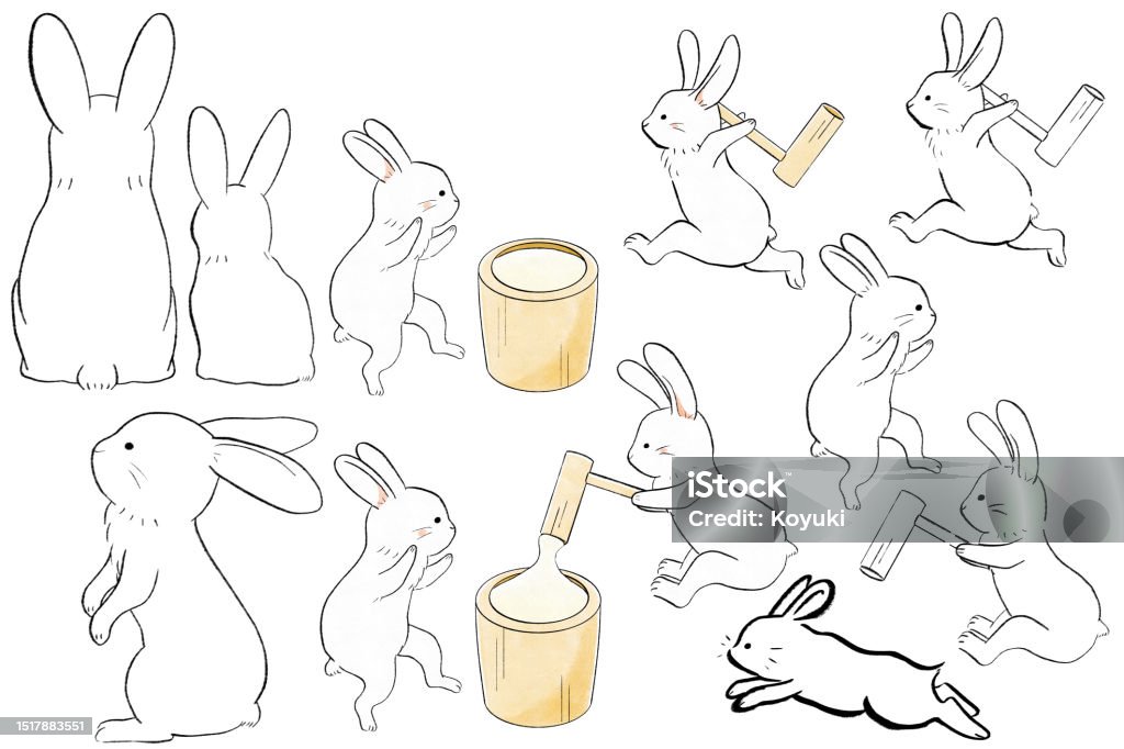 Simple Line Drawing Rabbids Line Drawing Simple Rabbit Set Stock Illustration - Download Image Now ...