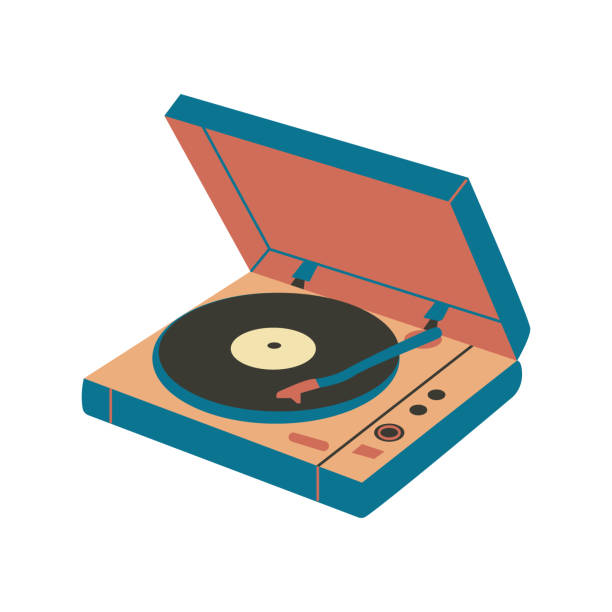 ilustraciones, imágenes clip art, dibujos animados e iconos de stock de disco reproductor de vinilo retro. vendimia - tocadisco