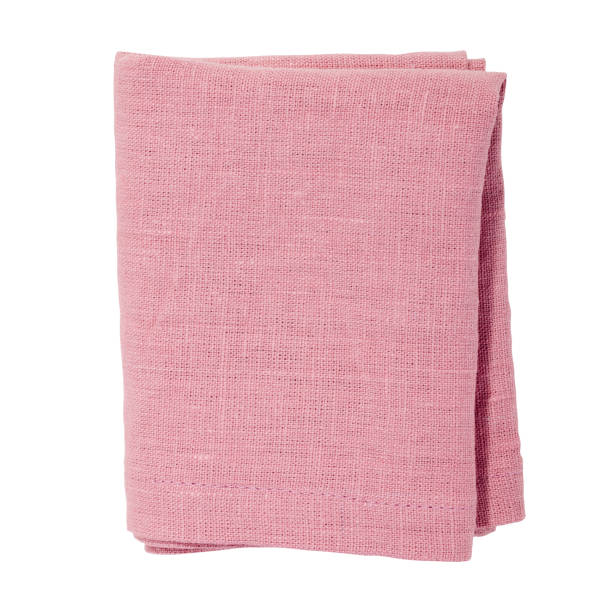 istock Pink color folded cotton napkin isolated. Kitchen towel top view. Element for design 1517913430