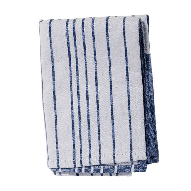 istock Blue color folded cotton striped napkin isolated. Kitchen towel top view. Element for design 1517913432