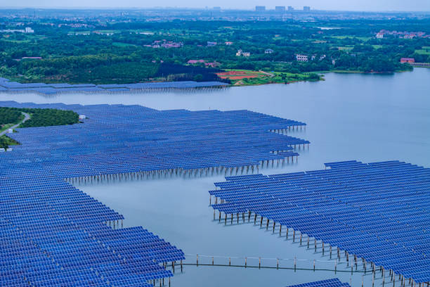 istock Solar photovoltaic panels at sunset 1517939140
