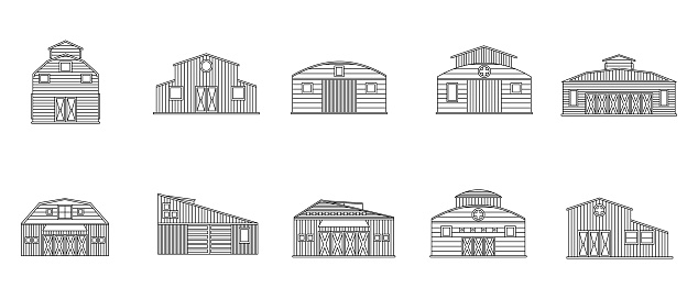 Barn Outline Illustration. Vector Set
