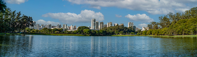 Londrina city skyline and Igapo Lake. Parana, Brazil