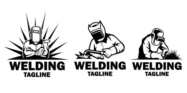 stockillustraties, clipart, cartoons en iconen met welder logo design telpmate. welding mas silhouette logo illustration. - illustraties van lassen