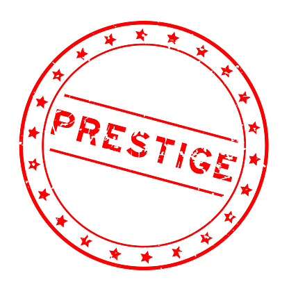 Grunge red prestige word round rubber seal stamp on white background