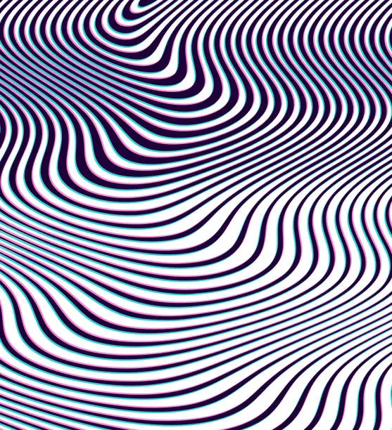 Vector illustration of Abstract Background with rippled, wavy lines with Glitch Technique