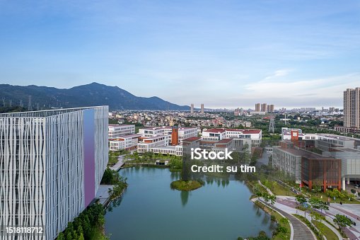 istock Aerial view of urban residential office complex and artificial lake 1518118712