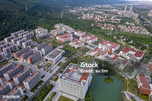 istock Aerial view of urban residential office complex and artificial lake 1518120839