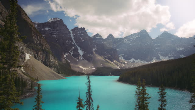 Summer timelapse of beautiful Moraine Lake in Banff National Park