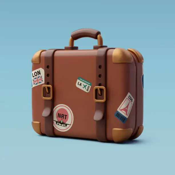 Vector illustration of 3d Vector Vintage Suitcase, Holiday Vacation, Time to Travel concept.