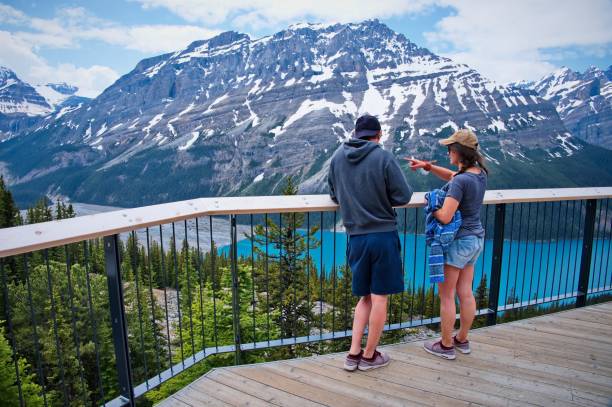 istock Couple standing above Peyto lake 1518327502
