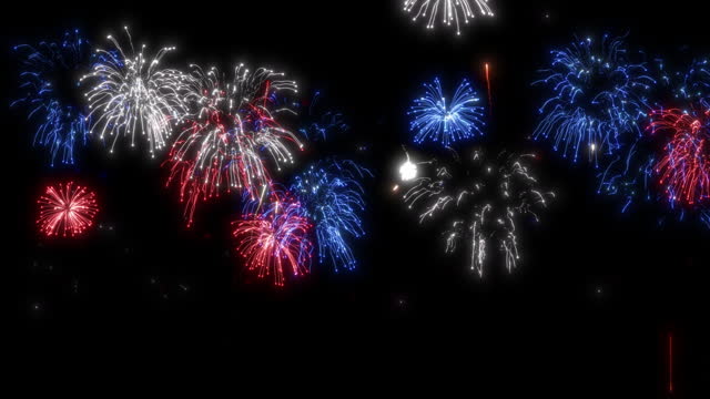 Red White Blue Fireworks Display Animation Loop Background