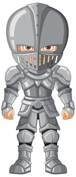 Vector illustration of Cartoon knight boy holding sword and shield