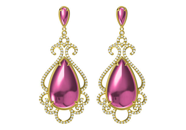 Beautiful earrings on white background. 3D Rendering.