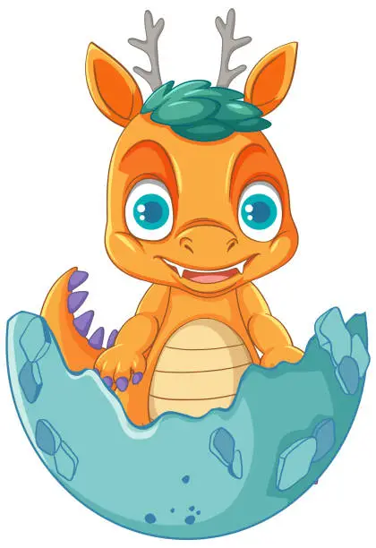 Vector illustration of Happy orange cartoon dragon smiling