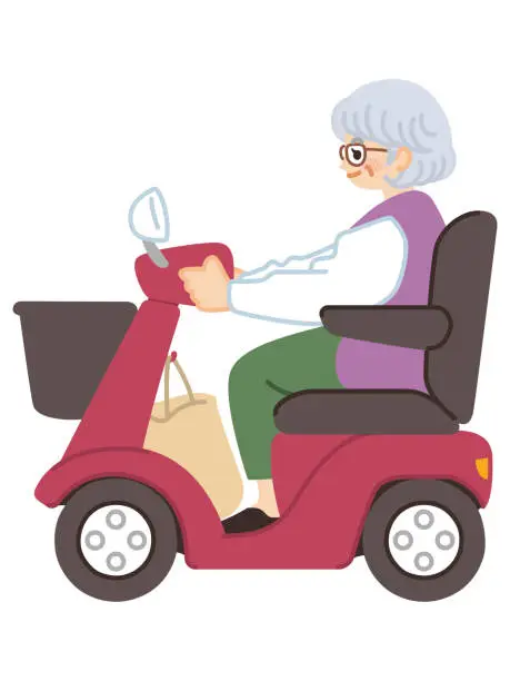 Vector illustration of An elderly woman driving a senior car.