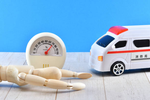 istock Image of heat stroke with a hygrometer and a collapsed doll 1518453624