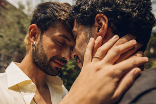 Gay couple in love stock photo