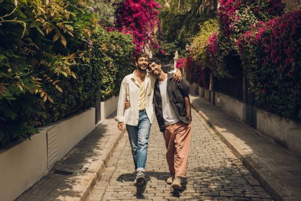 Gay couple in love stock photo